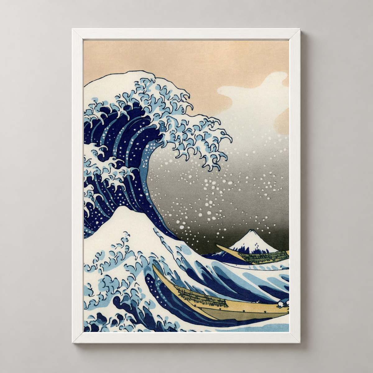 Katsushika Hokusai The Great Wave off Kanagawa — realistic white frame studio view