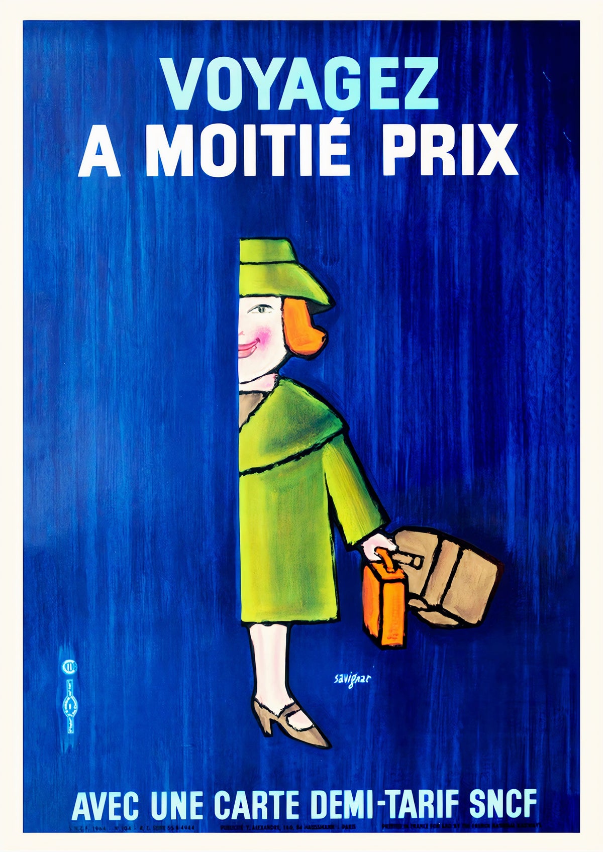 Voyagez A Moitie Prix SNCF - French Vintage Advertising Poster — poster only, complete unframed artwork