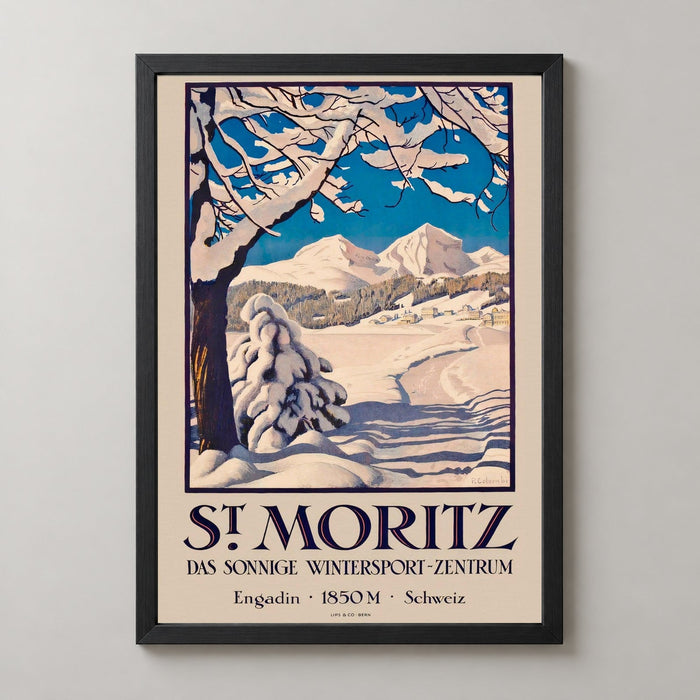 St. Moritz Engadin 1850m Switzerland Winter Sports Vintage Travel Poster
