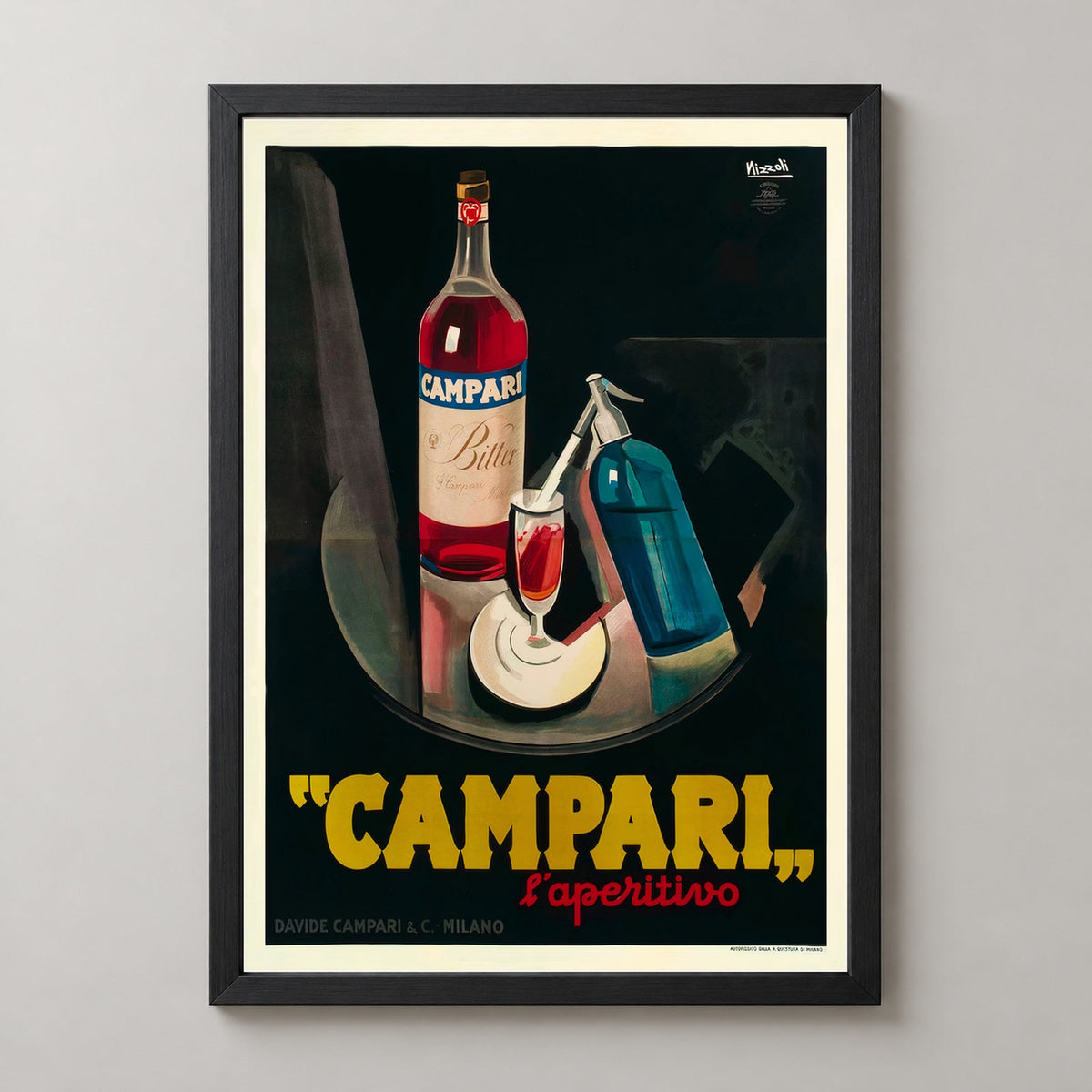Campari L'aperitivo Vintage Advertising Poster - Framed/Unframed — realistic black frame studio view