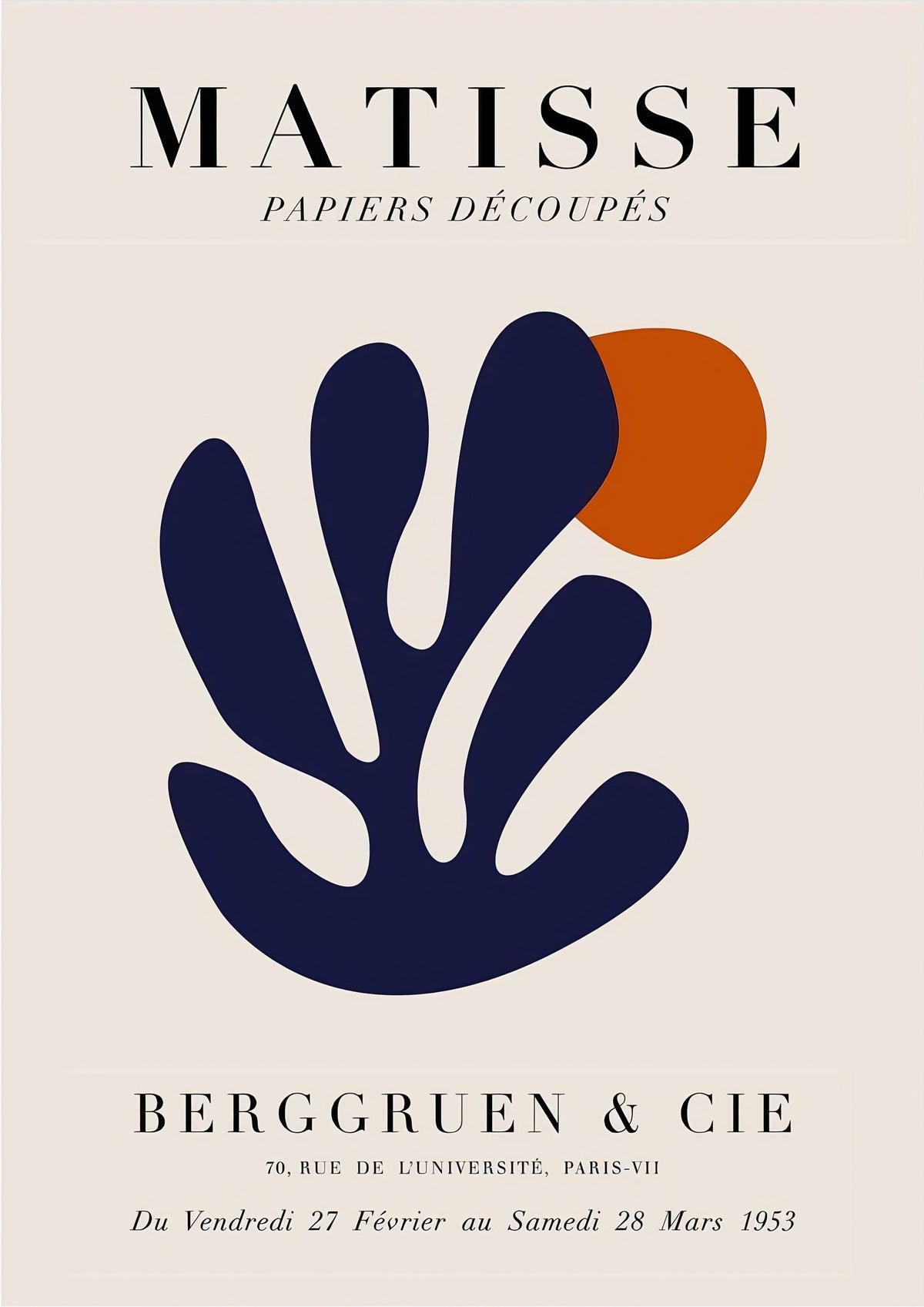 Papiers Découpés Matisse Print Navy Blue Coral — poster only, complete unframed artwork