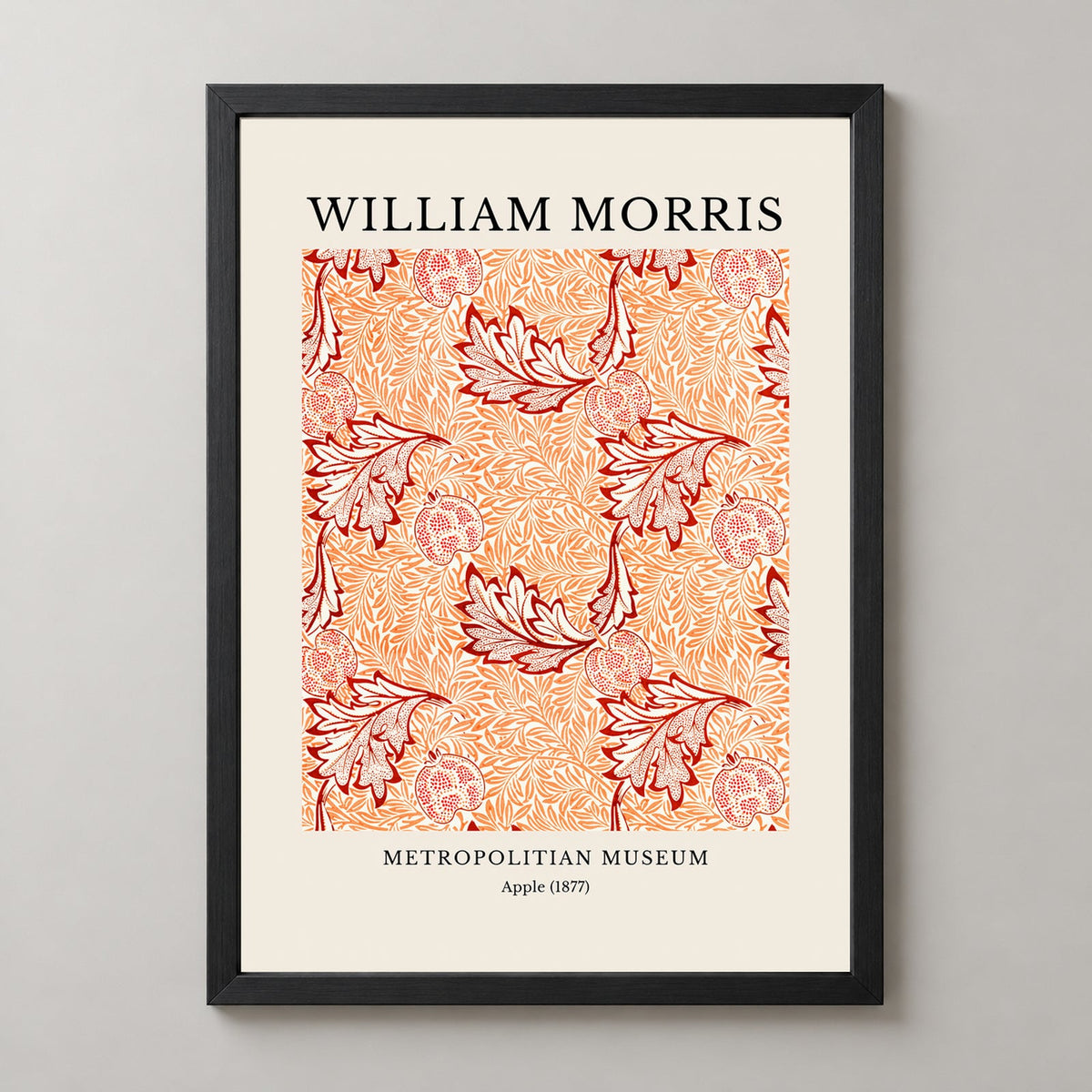 William Morris - Metropolitan Museum, Apple Print (1877) — realistic black frame studio view