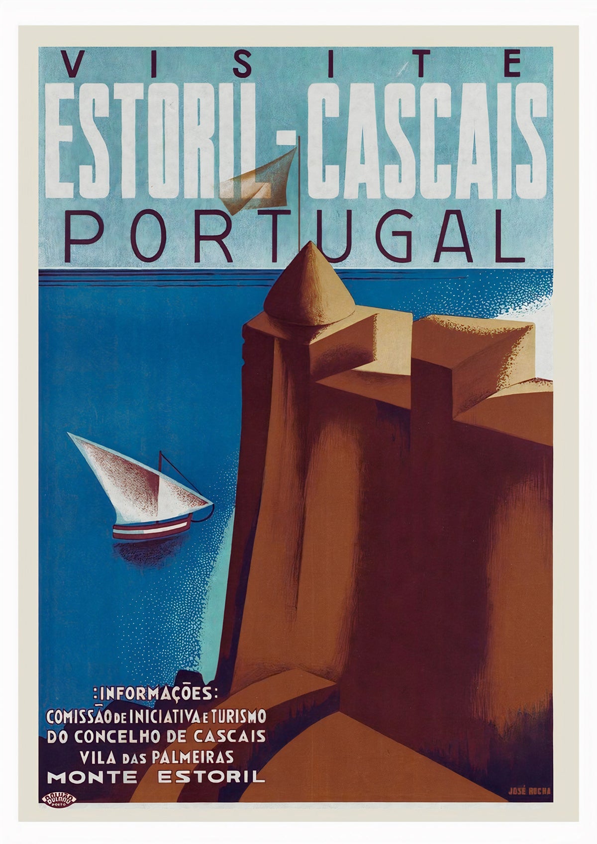 Estoril Cascais Portugal Vintage Travel Poster - Captivating Coastal Charm — poster only, complete unframed artwork