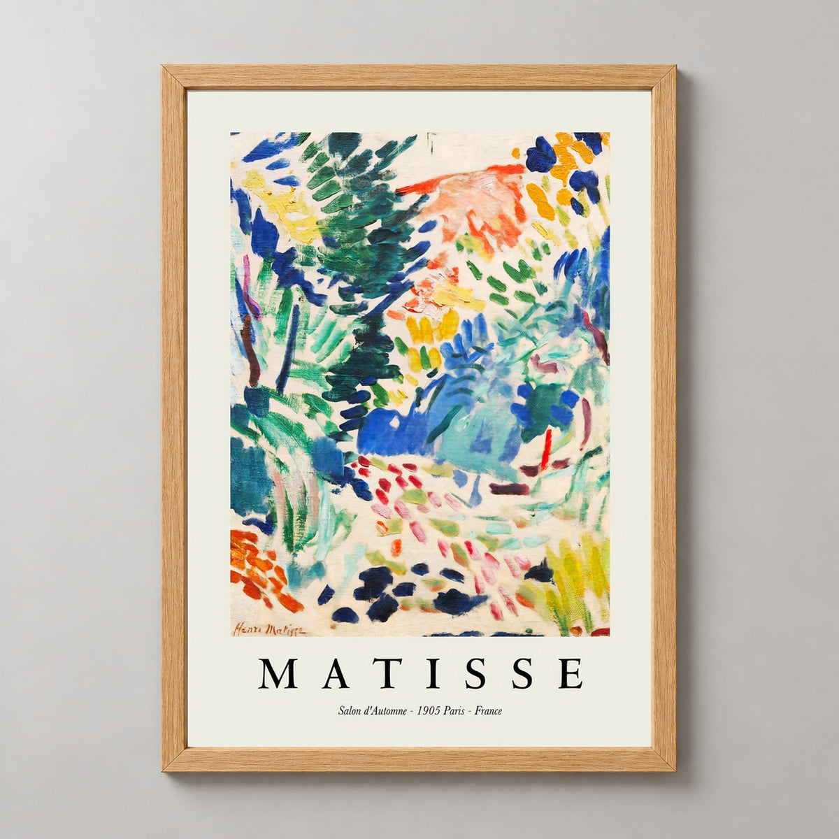 Landscape at Collioure by Henri Matisse Print (1905) — realistic natural wood frame studio view
