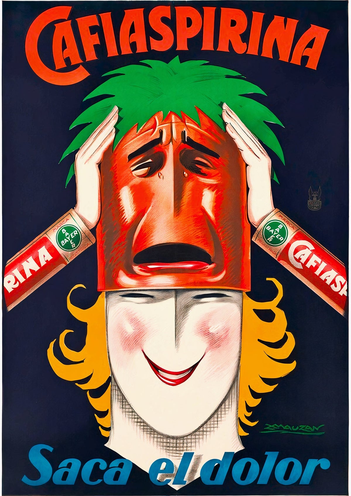 Cafiaspirina Saca el Dolor Vintage Advertising Poster — poster only, complete unframed artwork