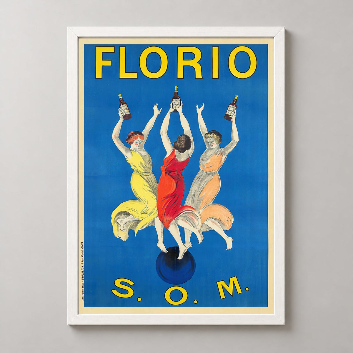 Florio S.O.M. Art Nouveau Poster by Leonetto Cappiello — realistic white frame studio view