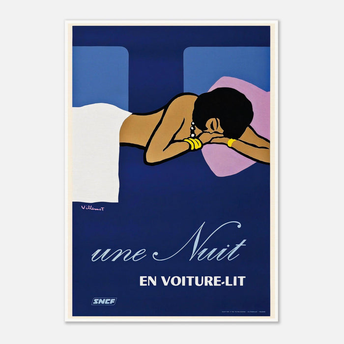 Vintages französisches Nationalbahn-Reiseplakat mit Schlafwagenzug