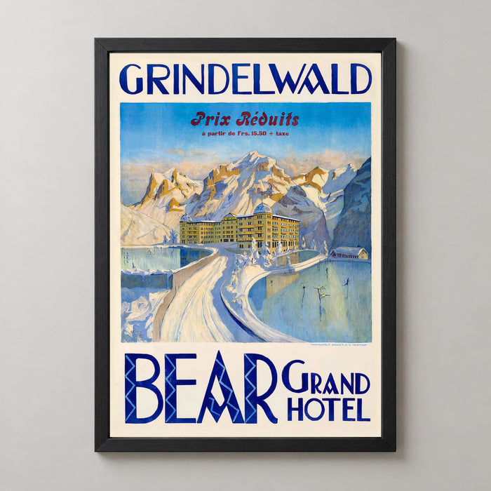 Bear Grand Hotel Grindelwald Switzerland Vintage Travel Poster