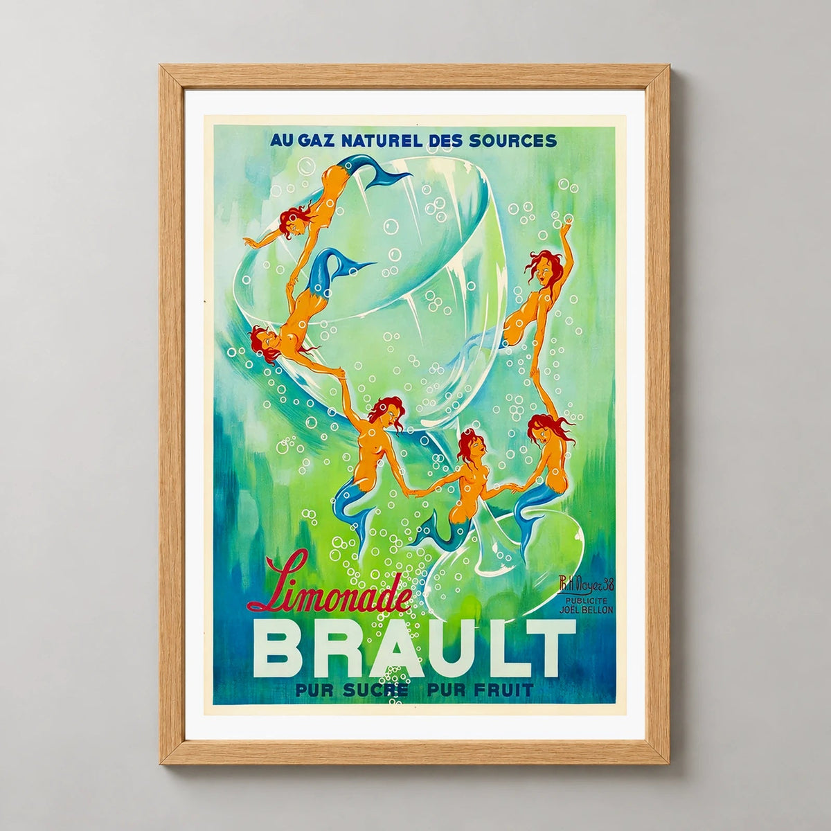 Brault Lemonade Vintage Advertising Poster — realistic natural wood frame studio view