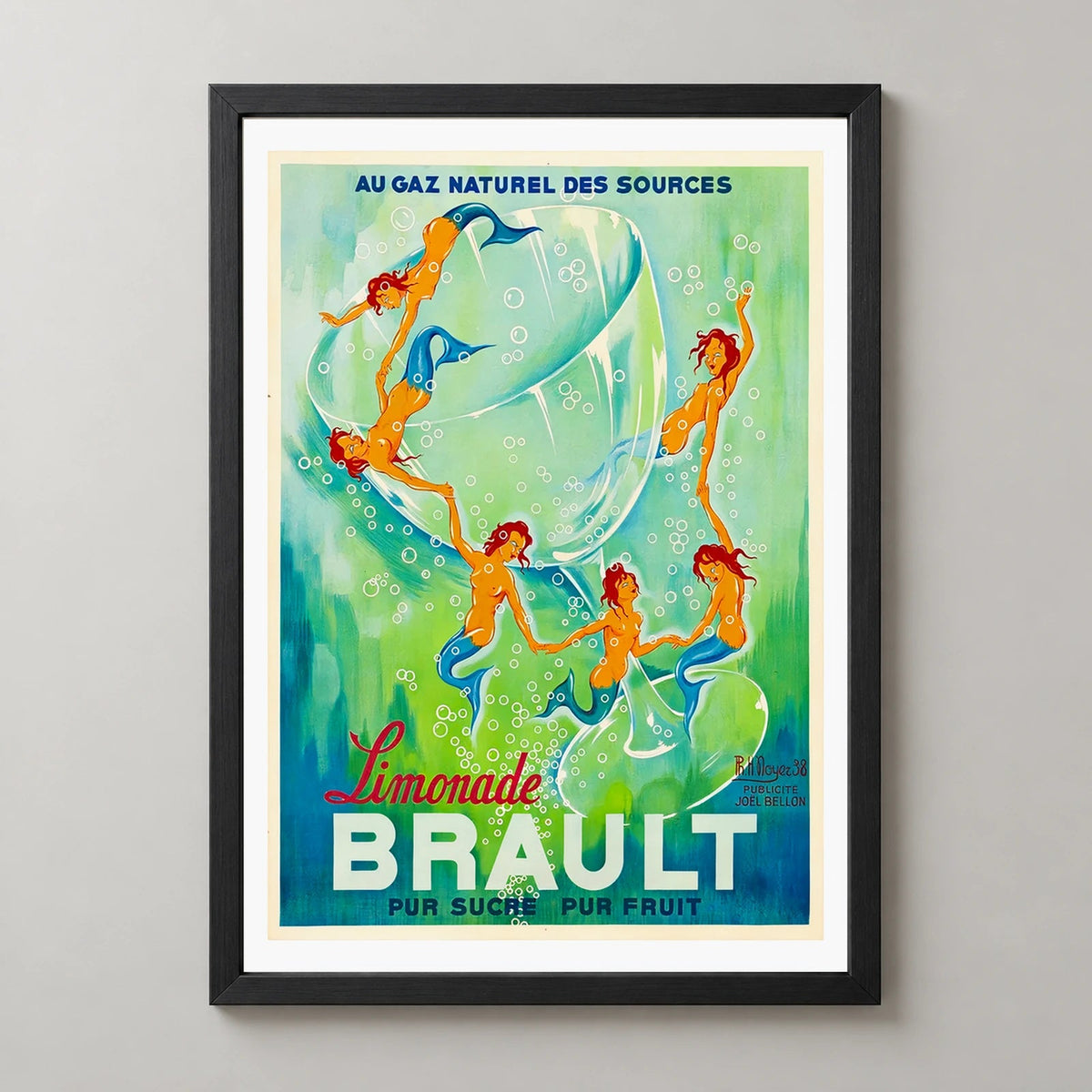 Brault Lemonade Vintage Advertising Poster — realistic black frame studio view