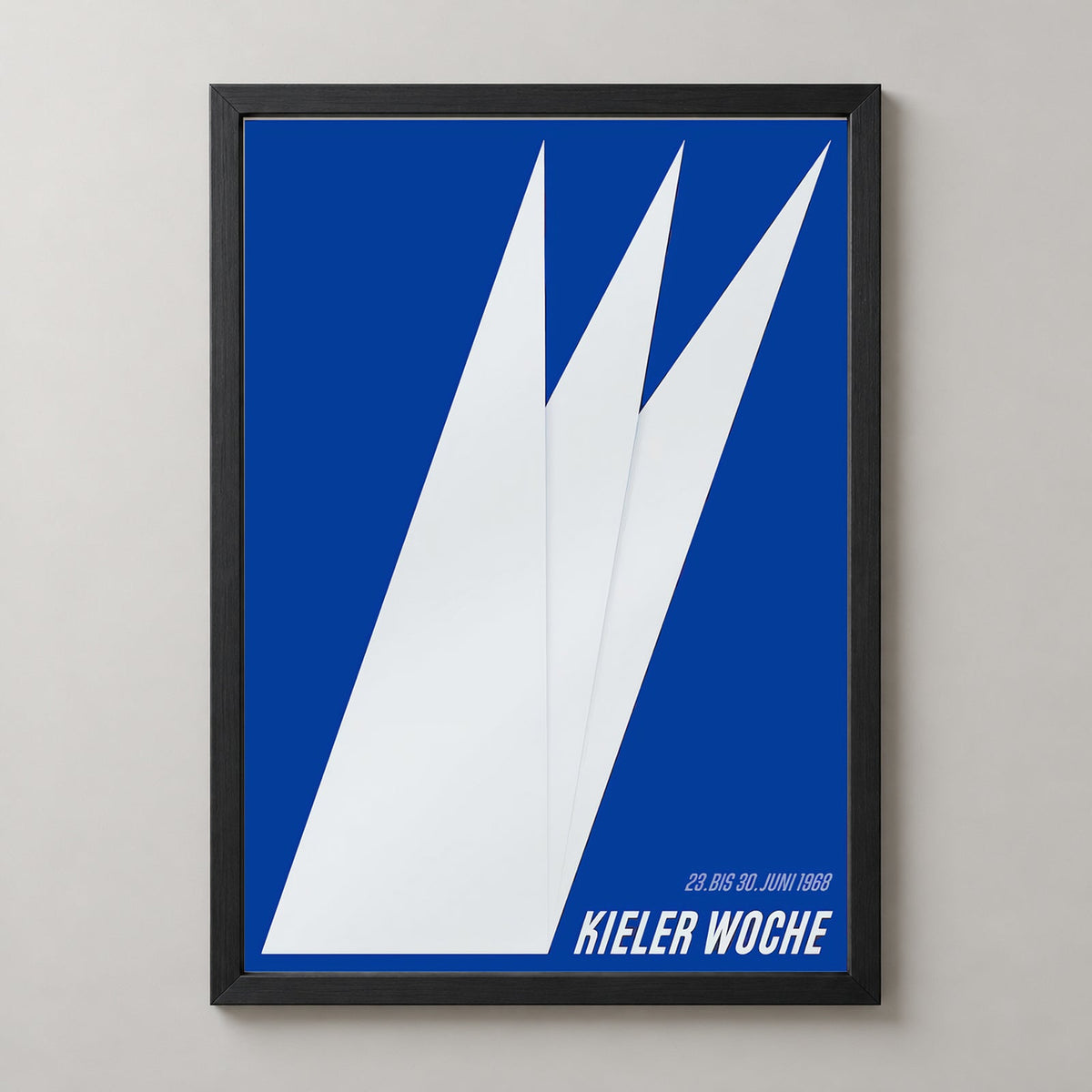 Kieler Woche Regatta Vintage Poster 1968 — realistic black frame studio view