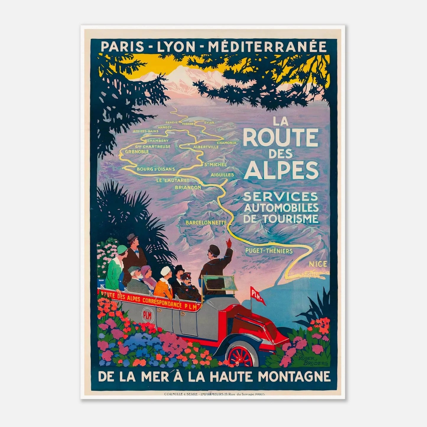 Paris Lyon Mediterranean Alps Route France Vintage Travel Poster