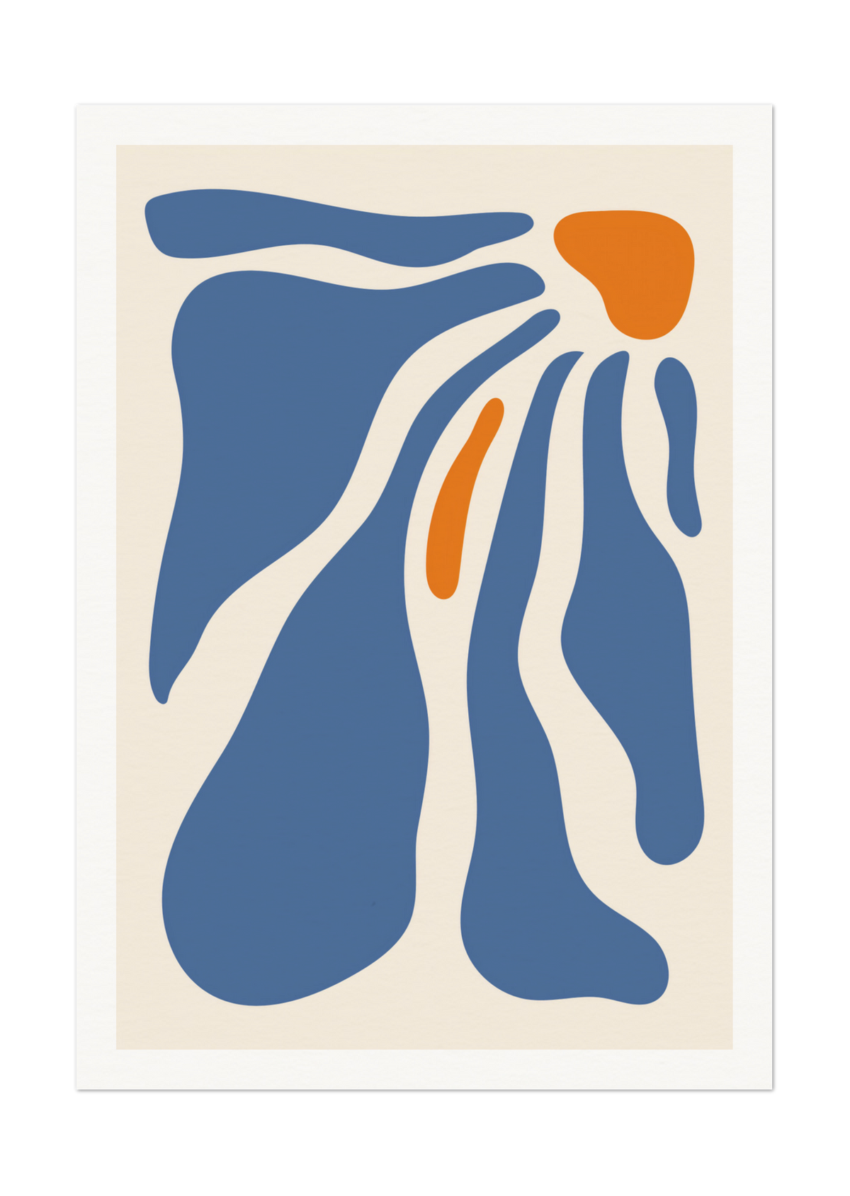 Abstract Flowing Forms Art Print - Blue and Orange Minimalist Design