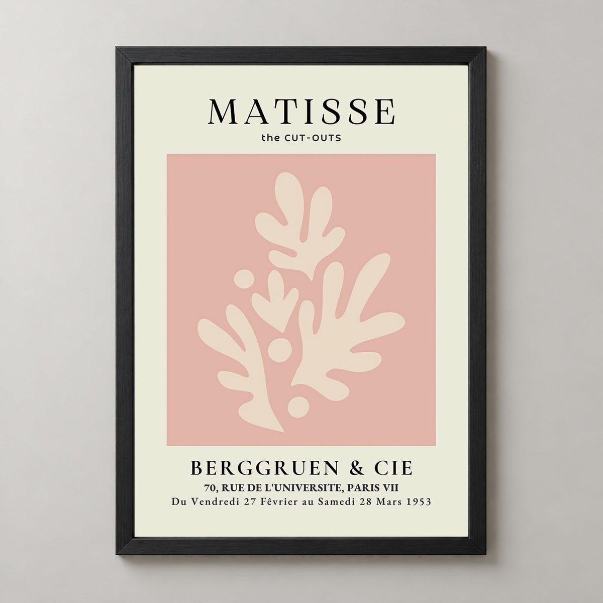 Henri Matisse Pink Exhibition Print at Berggruen & Cie — realistic black frame studio view