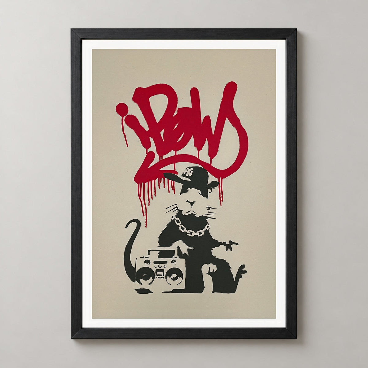 Banksy Gangsta Rat, 2004 — realistic black frame studio view