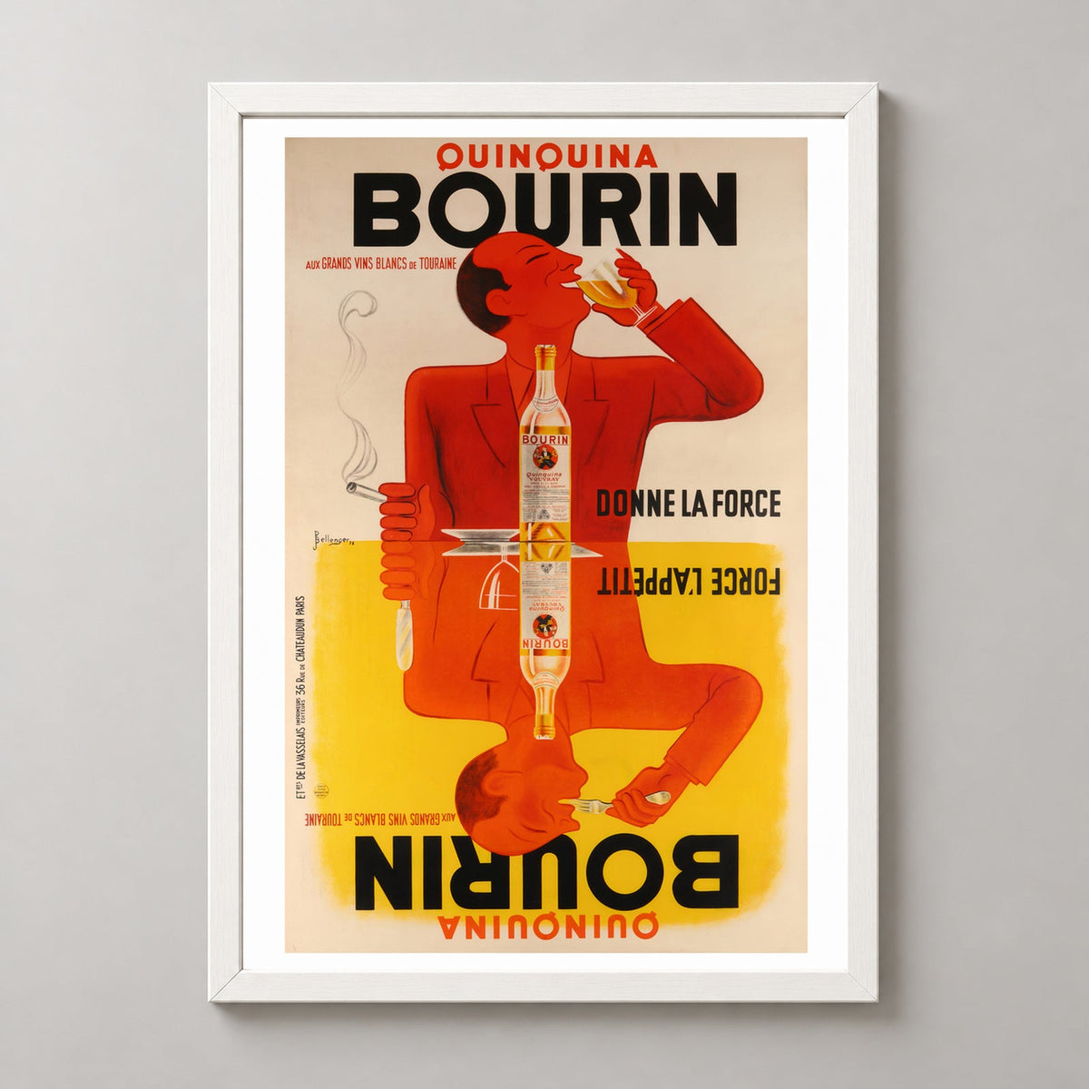 Quinquina Bourin Vintage Advertising Poster — realistic white frame studio view