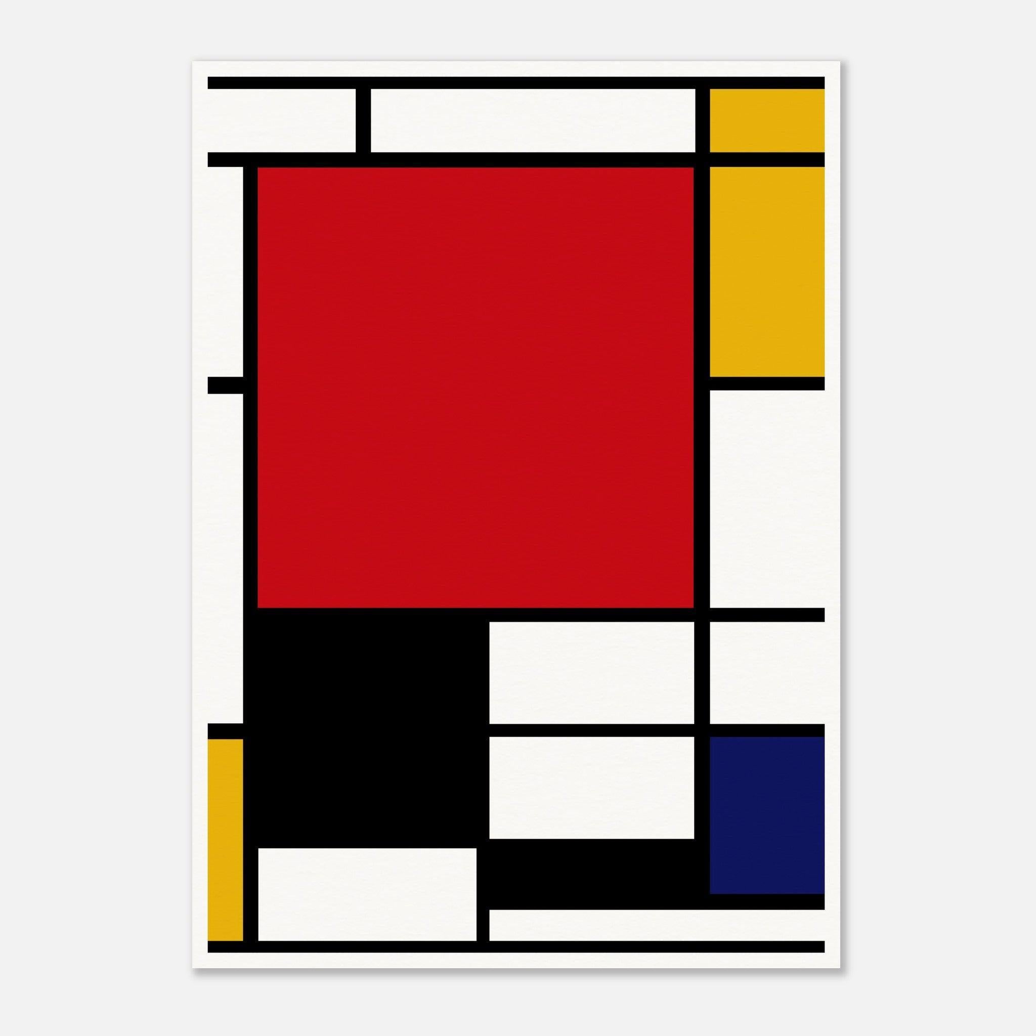 Piet Mondrian composition artwork print with large red pane, yellow, b