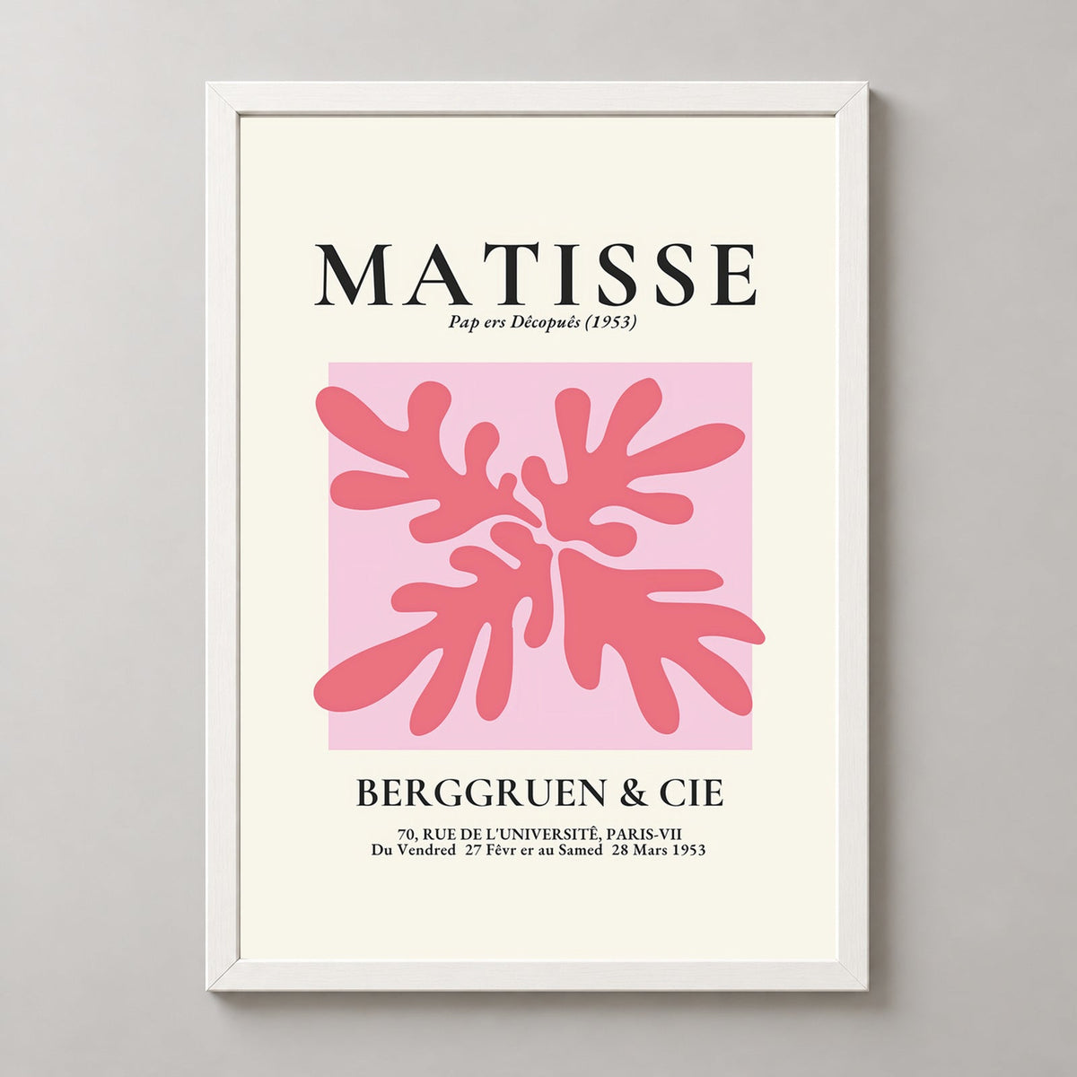 Henri Matisse Vintage Print exhibition at Berggruen & Cie (Pink II) — realistic white frame studio view