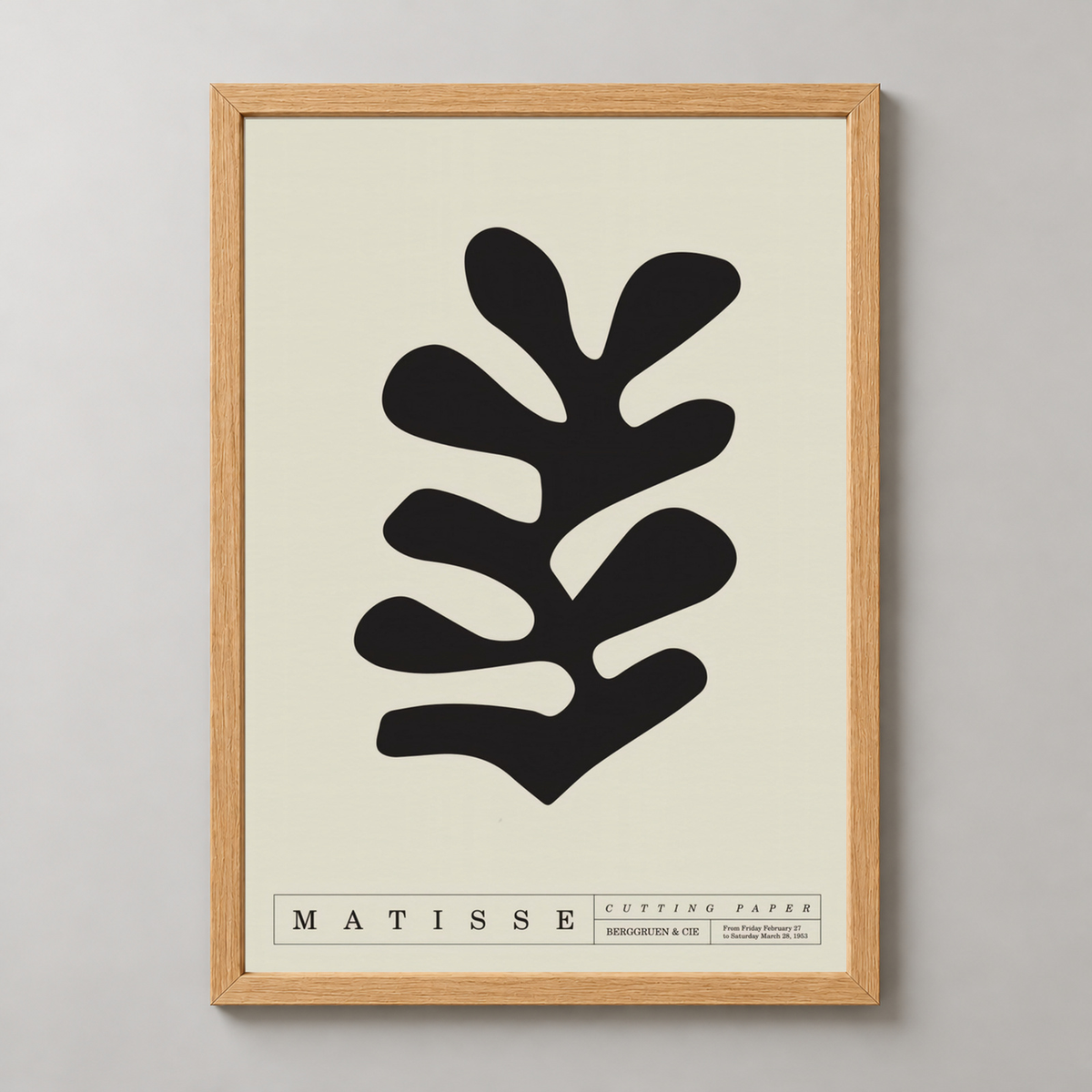 Henri Matisse - Bold Black Cutout Art Print — realistic natural wood frame studio view
