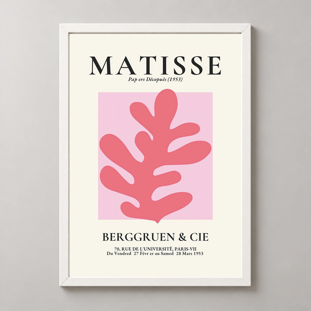 Henri Matisse Exhibition Print at Berggruen & Cie (Pink I) — realistic white frame studio view