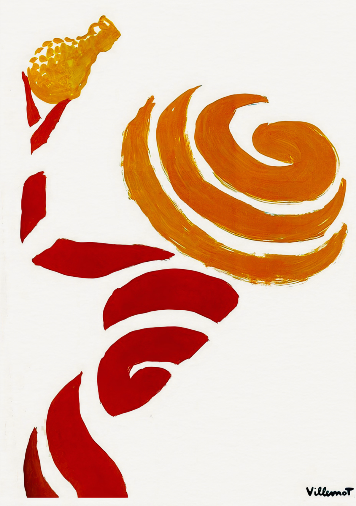 Bernard Villemot's Orange Swirl - Abstract Art Print — poster only, complete unframed artwork