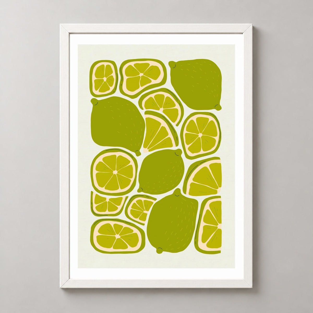 Lime Print  | Abstract Fruit Collection | Kitchen Wall Art — realistic white frame studio view