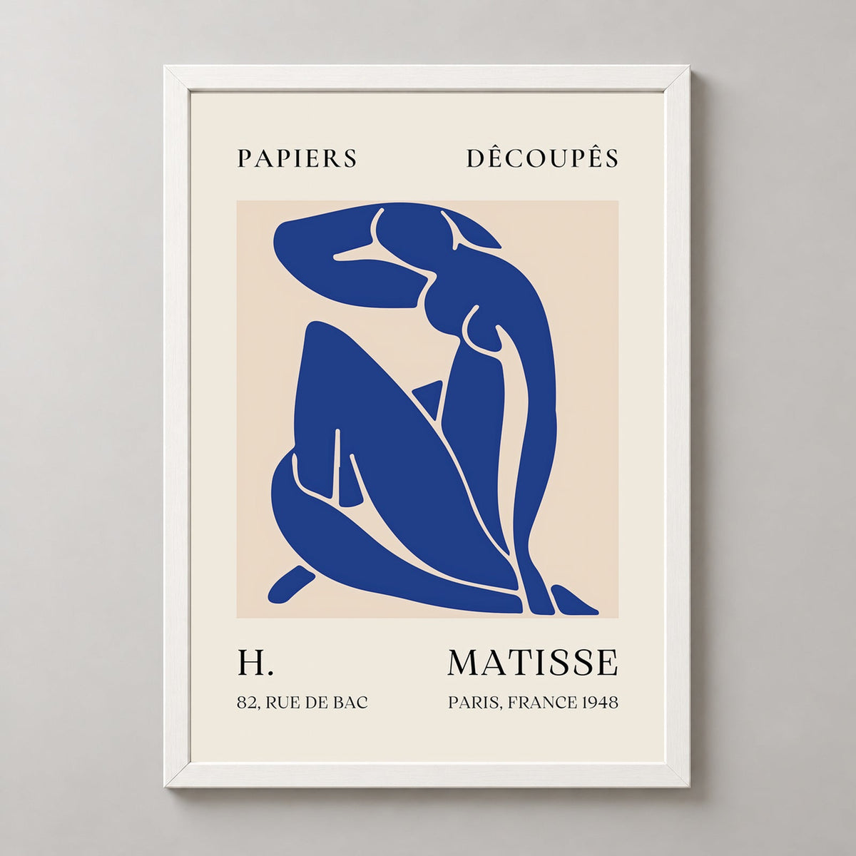 Papiers Découpés Blue H. Matisse Print (1948) — realistic white frame studio view