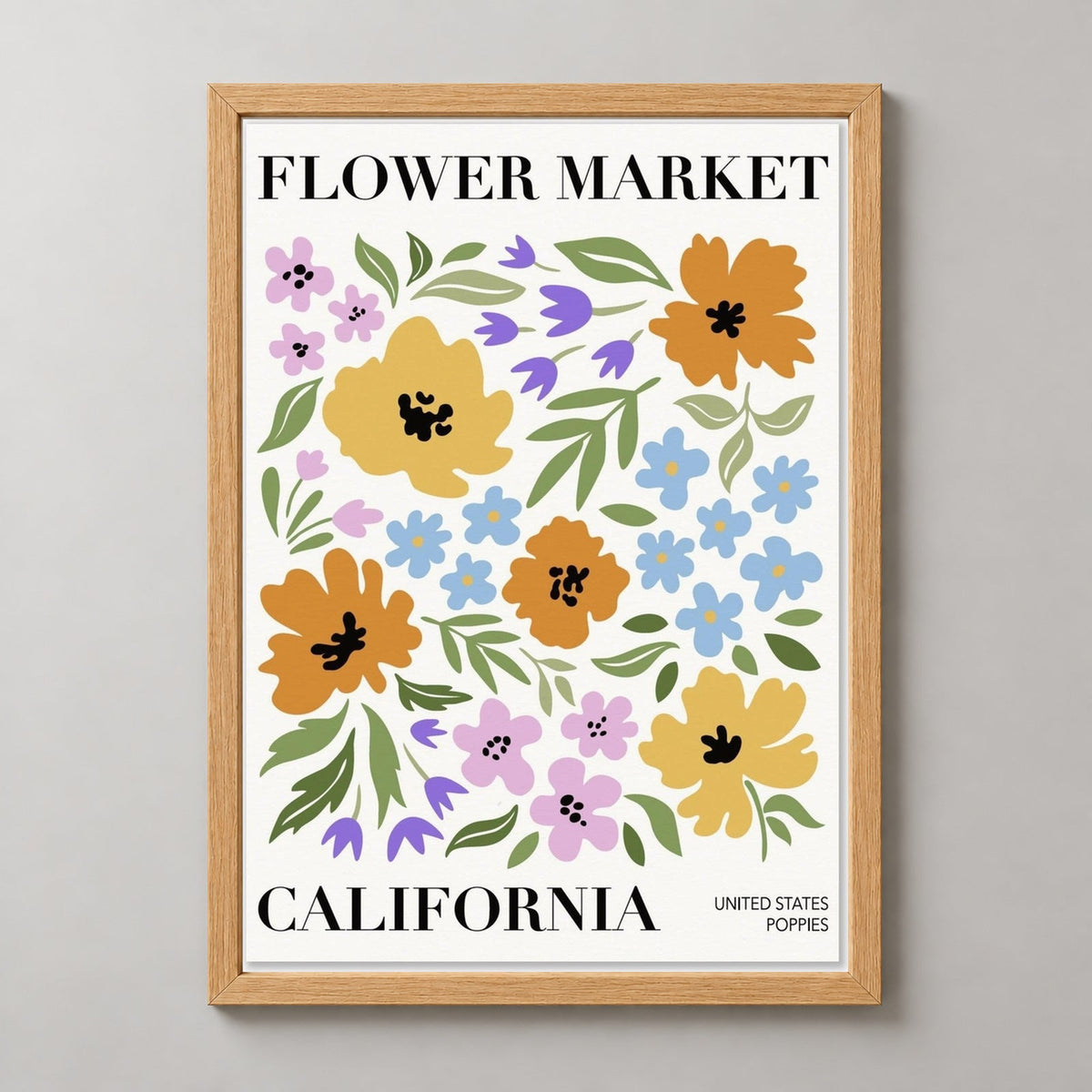 Flower Market California — realistic natural wood frame studio view
