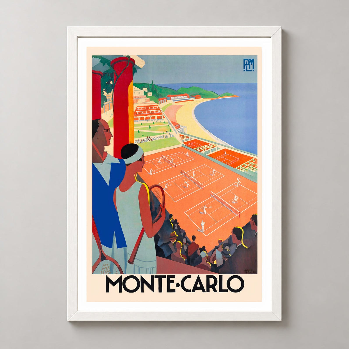 Monte Carlo Tennis Vintage Travel Poster - Framed/Unframed — realistic white frame studio view
