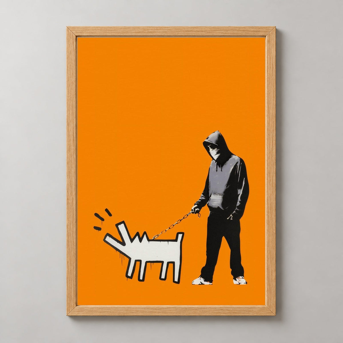 Banksy Choose Your Weapon (Dark Orange), 2010 — realistic natural wood frame studio view