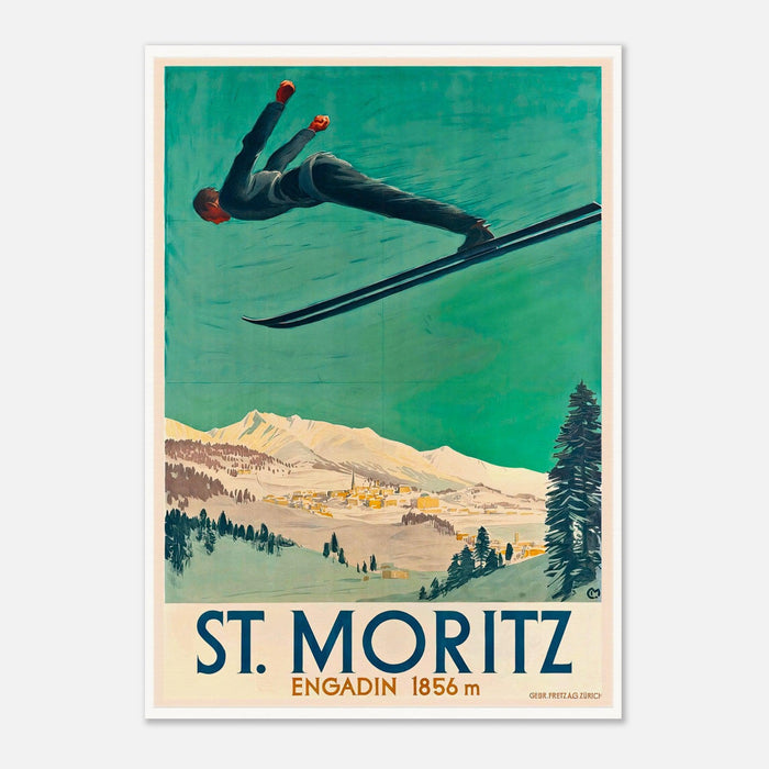 St. Moritz Engadin Switzerland Vintage Aerial Ski Poster