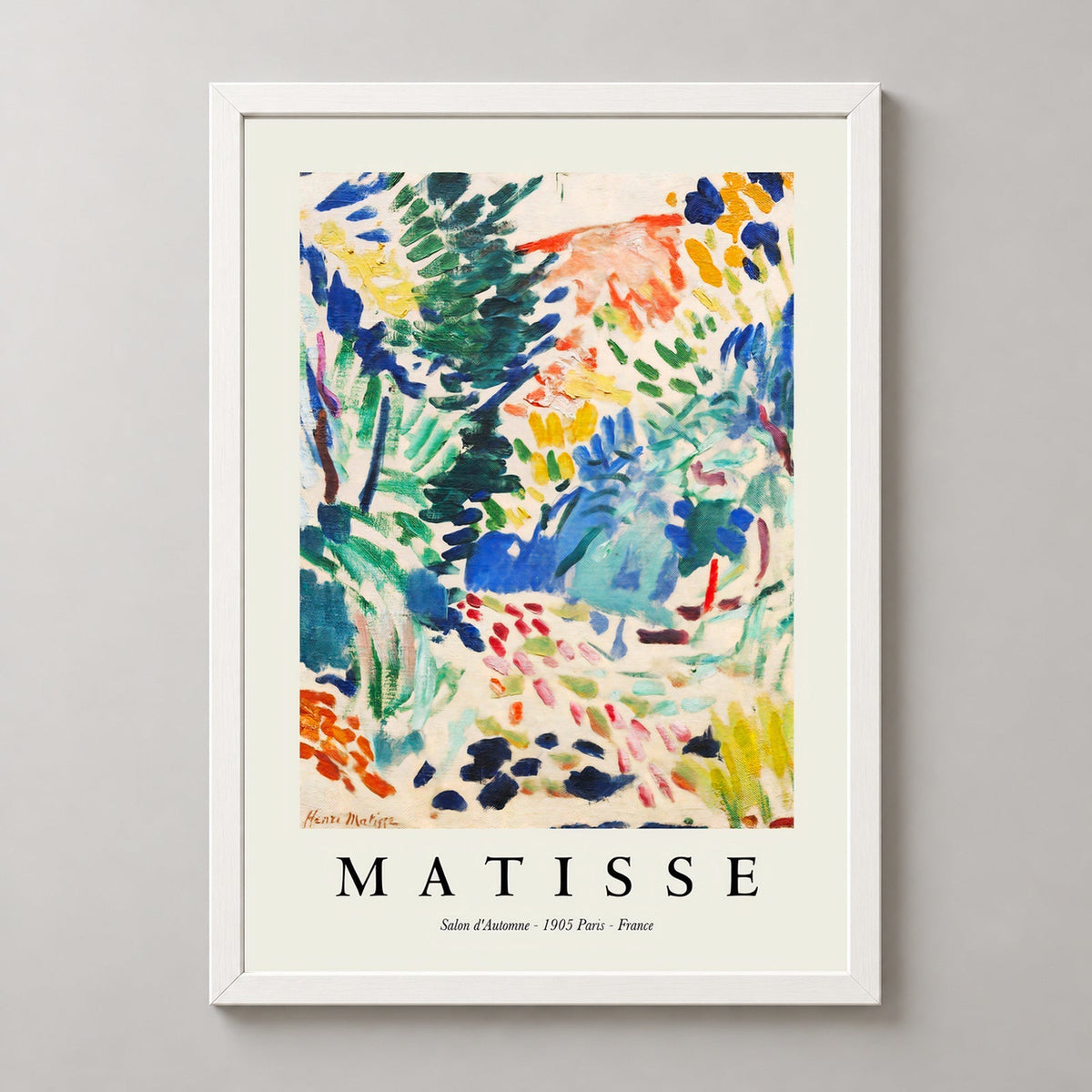 Landscape at Collioure by Henri Matisse Print (1905) — realistic white frame studio view