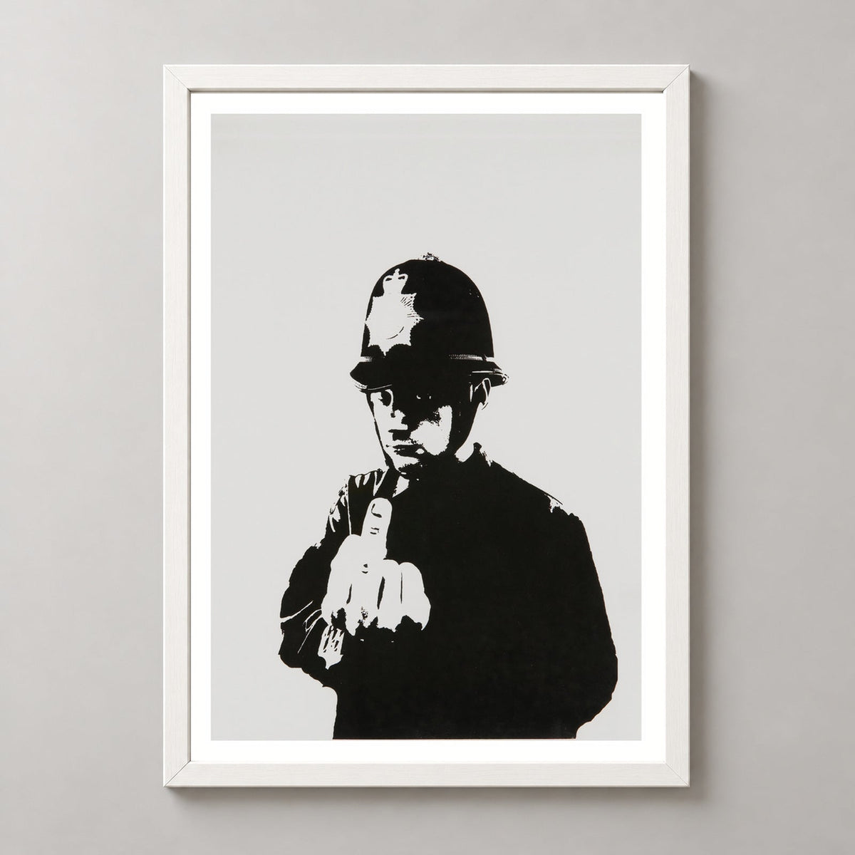 Banksy Rude Copper, 2002 — realistic white frame studio view