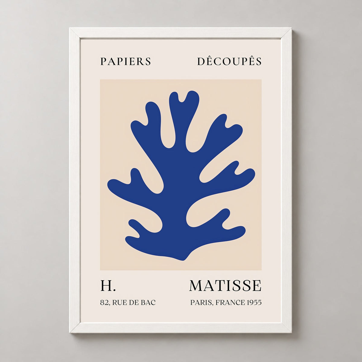 Papiers Découpés Blue H. Matisse Print (1955) — realistic white frame studio view