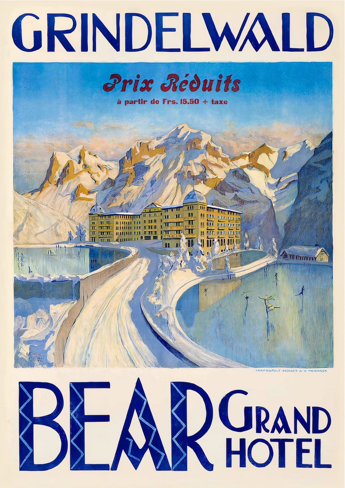 Bear Grand Hotel Grindelwald Switzerland Vintage Travel Poster — poster only, complete unframed artwork
