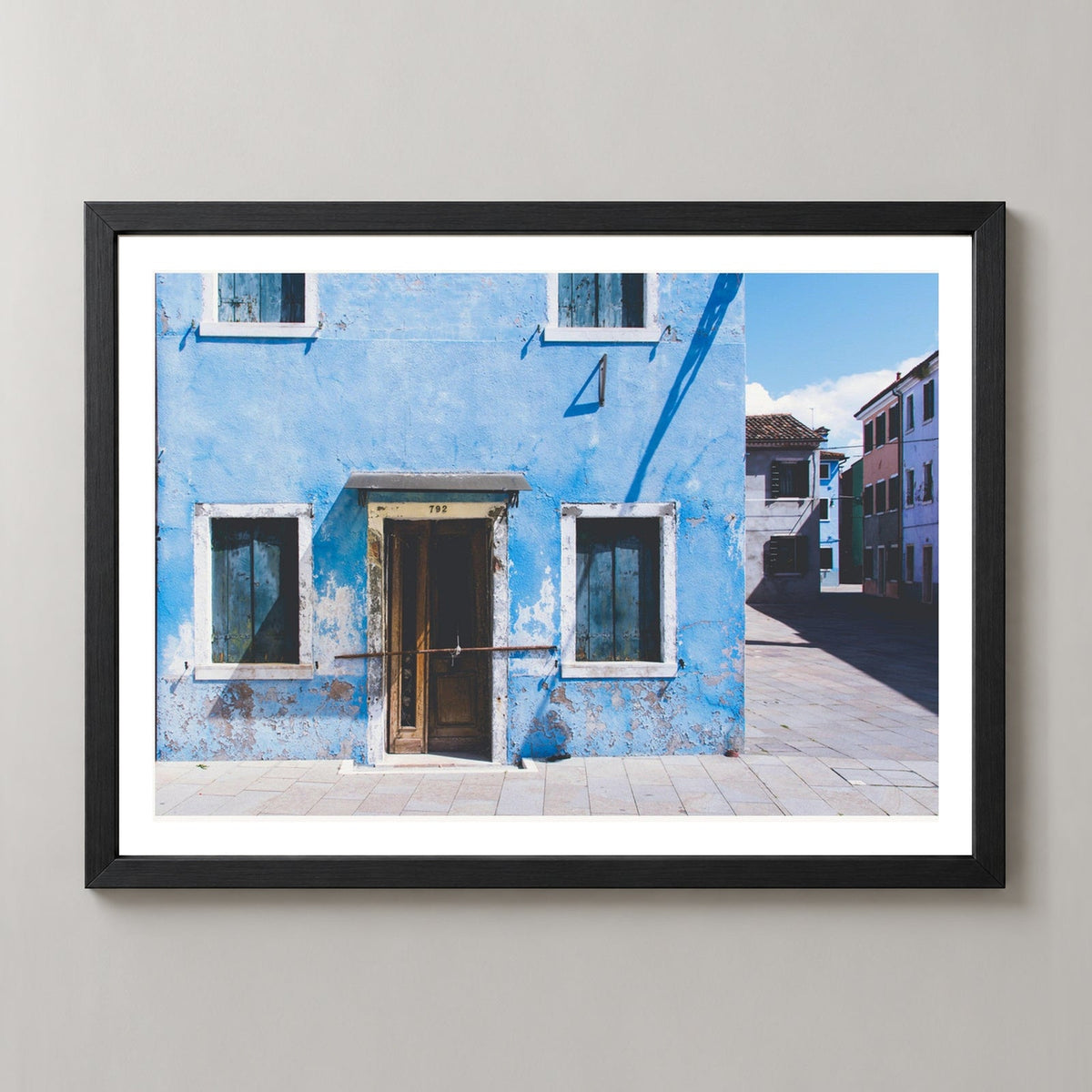 Burano Island | Venice Italy — realistic black frame studio view with white border