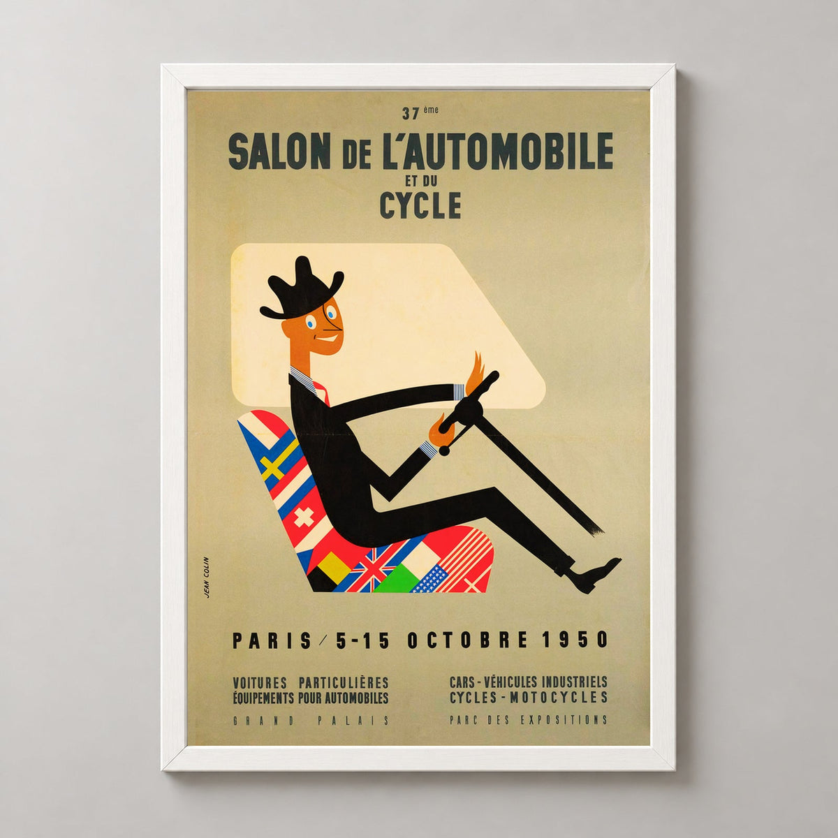Salon de L'automobile Vintage Advertising Poster 1950 — realistic white frame studio view