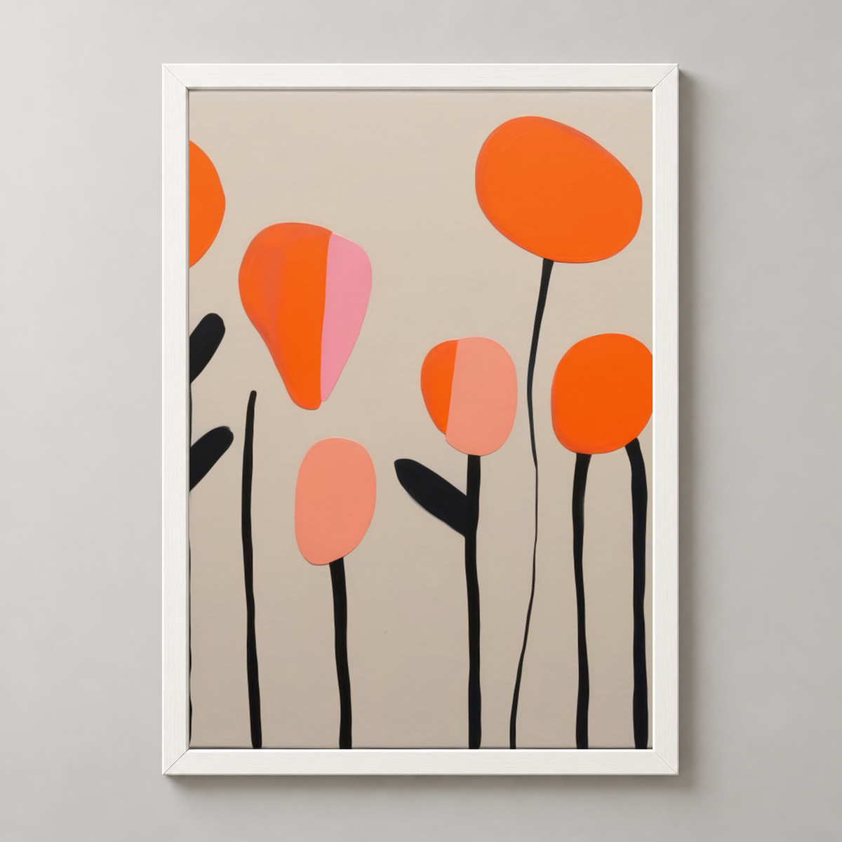 Modern Floral Abstract Art Print - Bright Blossoms — realistic white frame studio view
