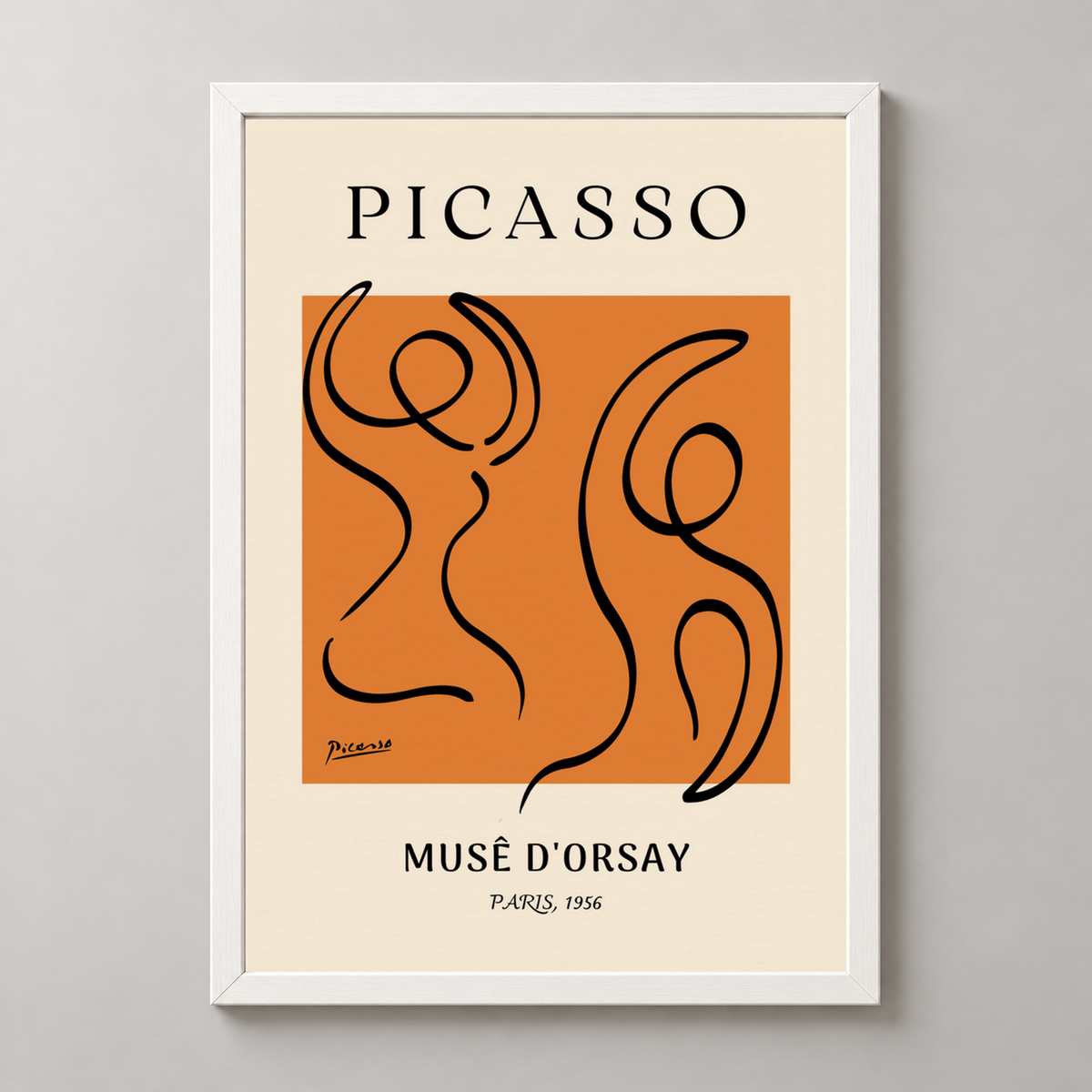 Picasso's Elegant Line Art - Musee d'Orsay 1956 Print — realistic white frame studio view