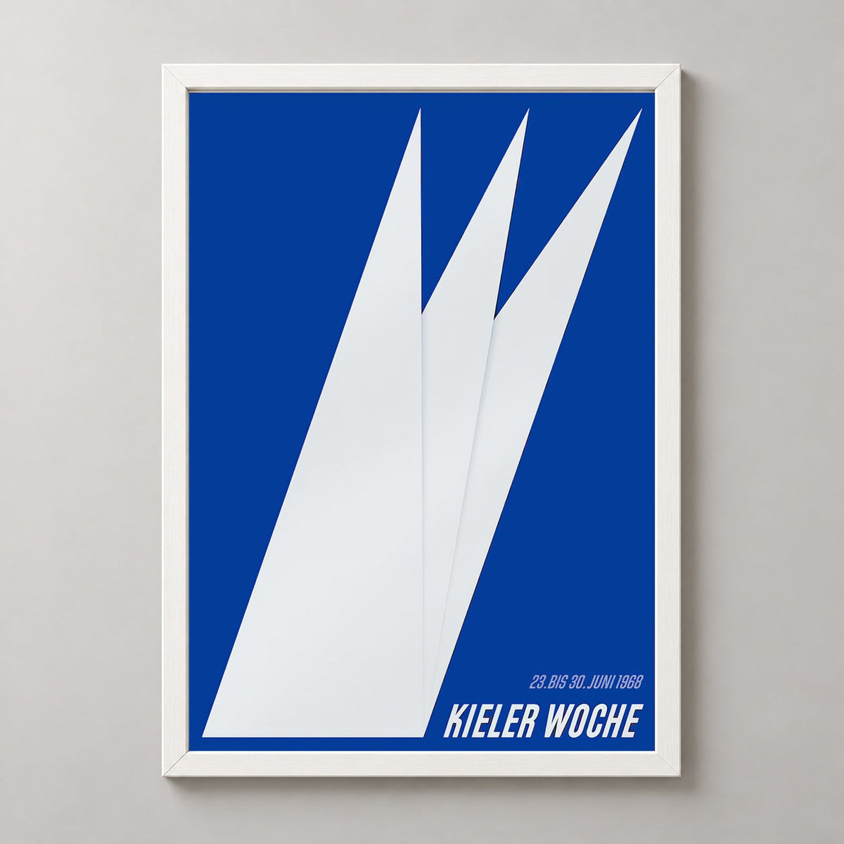 Kieler Woche Regatta Vintage Poster 1968 — realistic white frame studio view