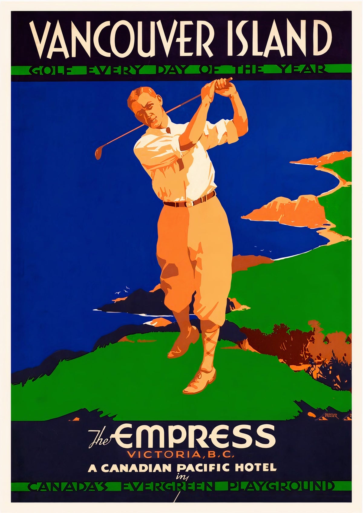 Vancouver Island Golf Every Day Vintage Travel Poster — poster only, complete unframed artwork
