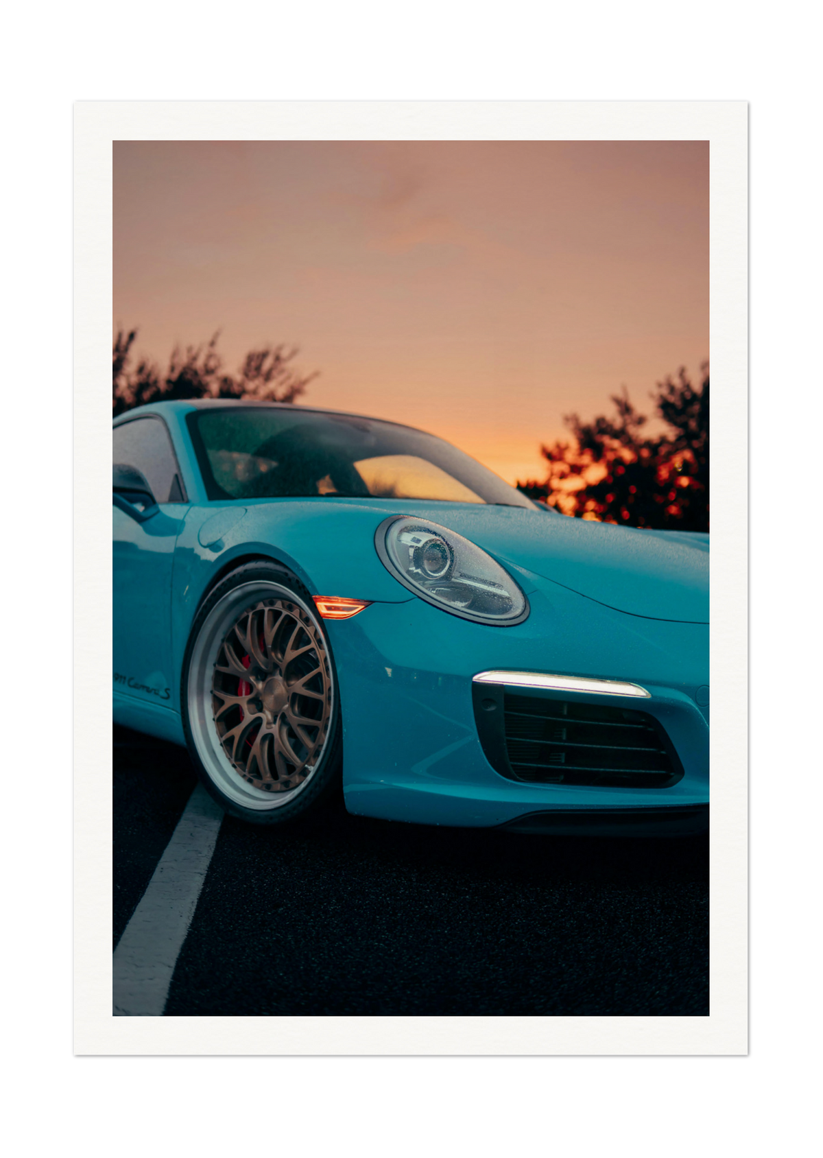 Blue Sports Car at Sunset - Modern Automotive Art Print