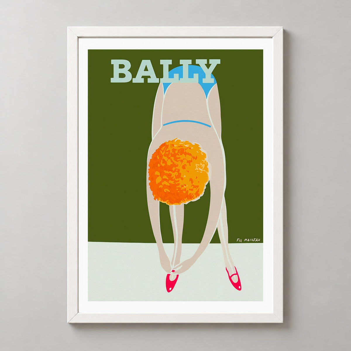 Bally Shoes Vintage Advertising Poster 1980 | Pierre Fix-Masseau — realistic white frame studio view
