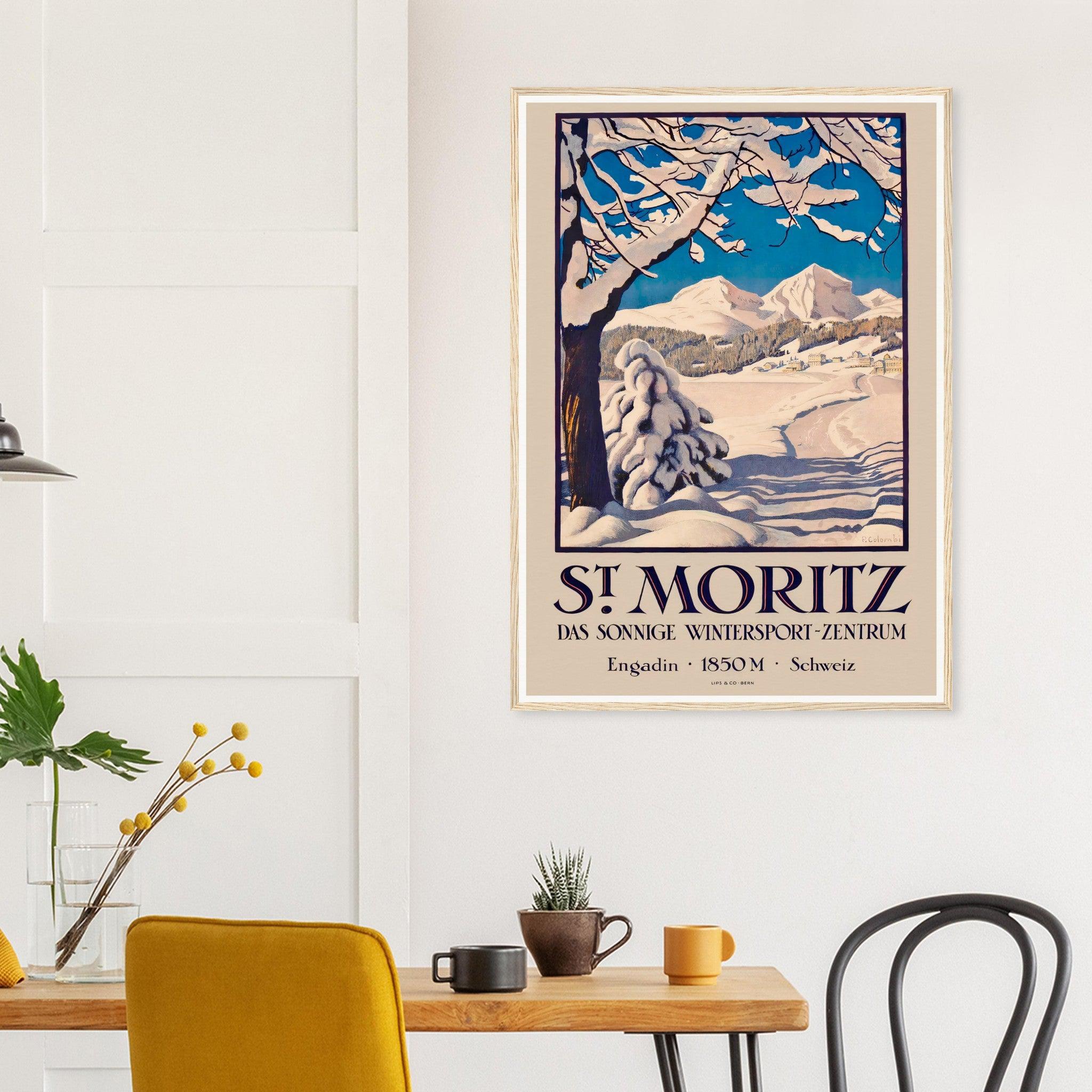 St. Moritz Engadin 1850m Switzerland Winter Sports Vintage Travel Post