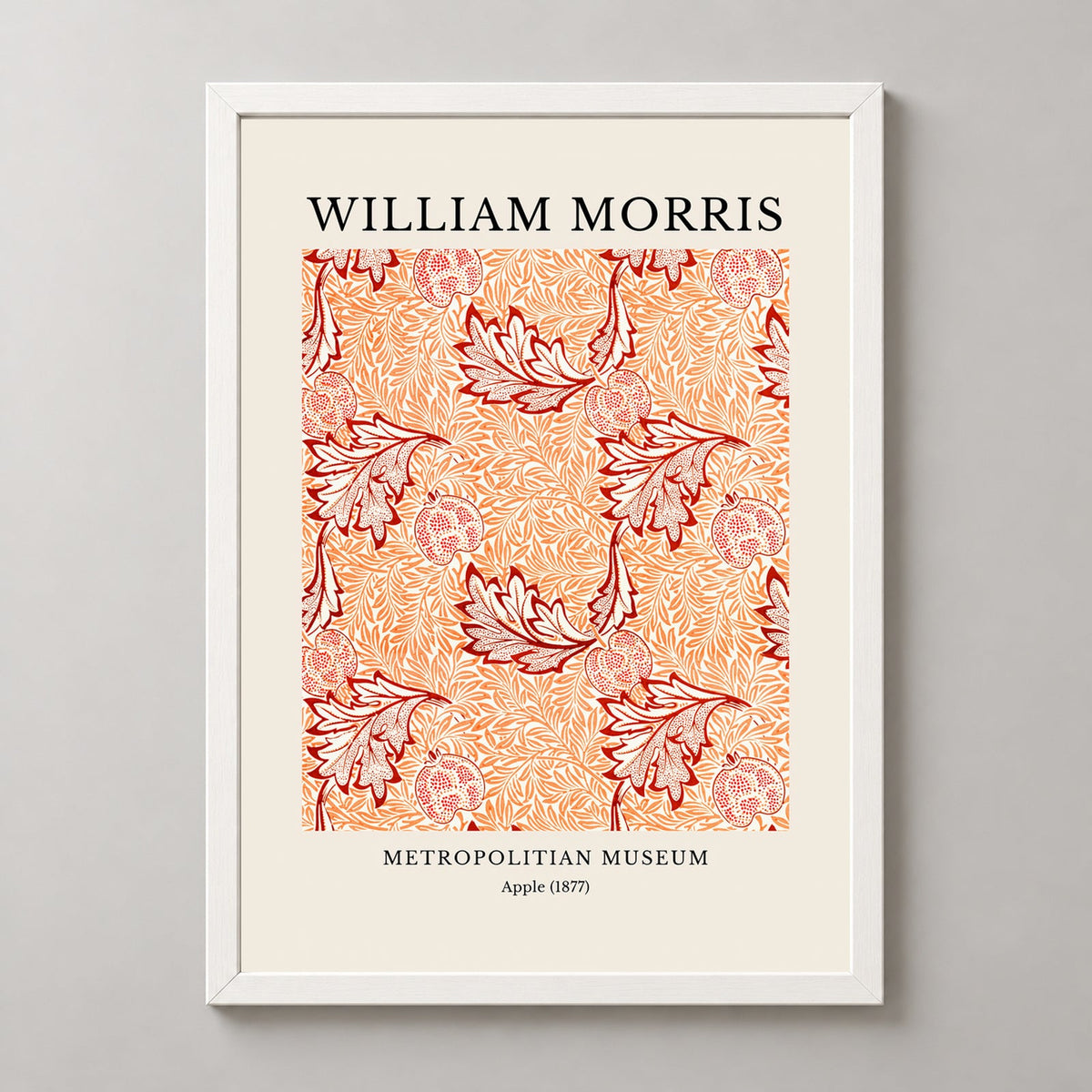 William Morris - Metropolitan Museum, Apple Print (1877) — realistic white frame studio view