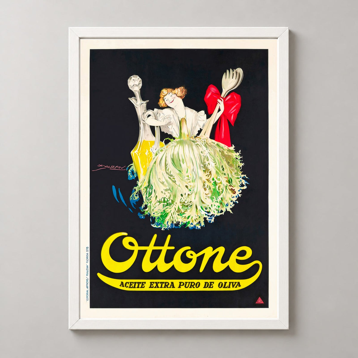 Ottone Extra Pure Olive Oil Vintage Poster - Kitchen Wall Art — realistic white frame studio view