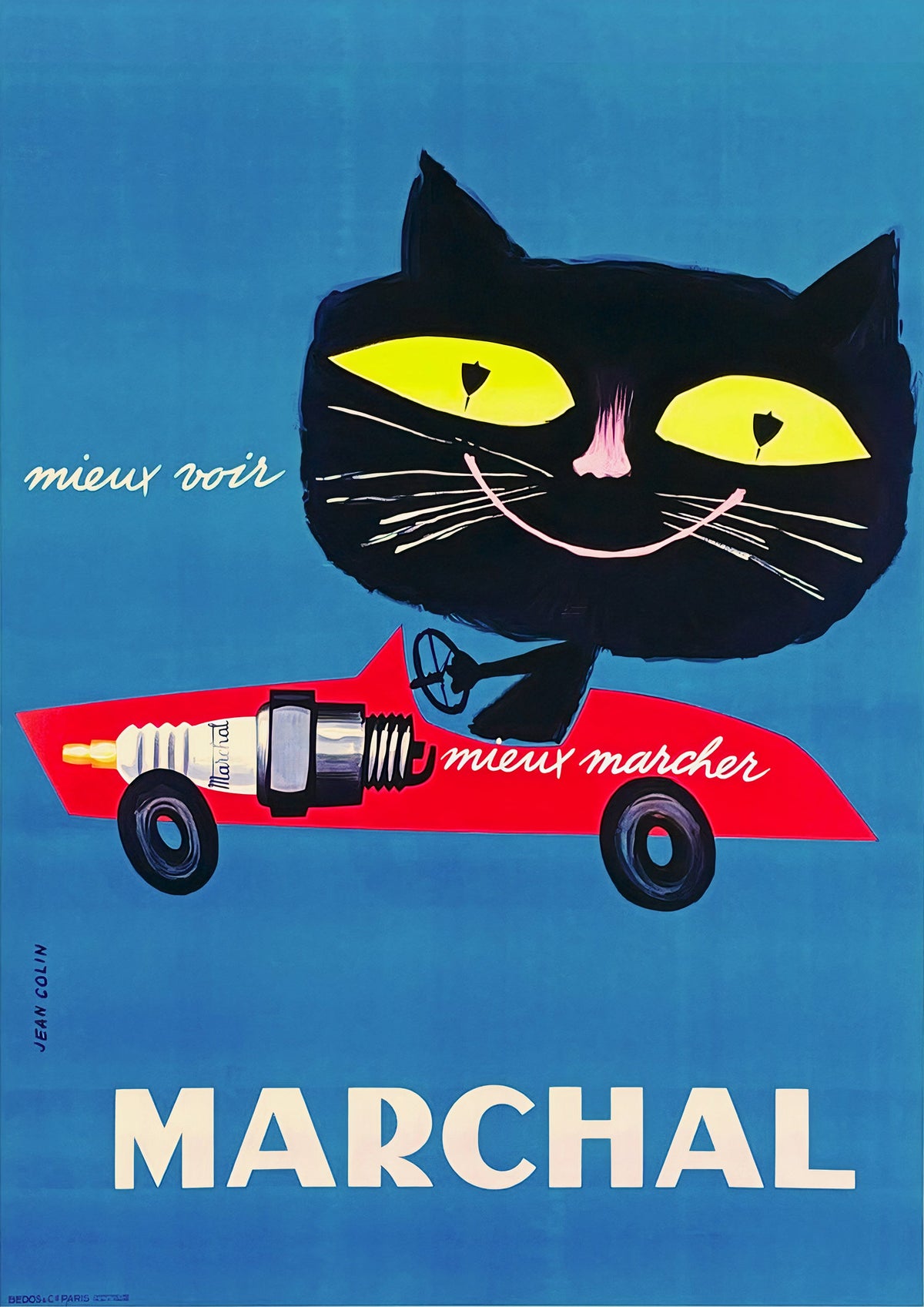 Marchal Cat Spark Plug Vintage Advertising Poster by Jean Colin — poster only, complete unframed artwork