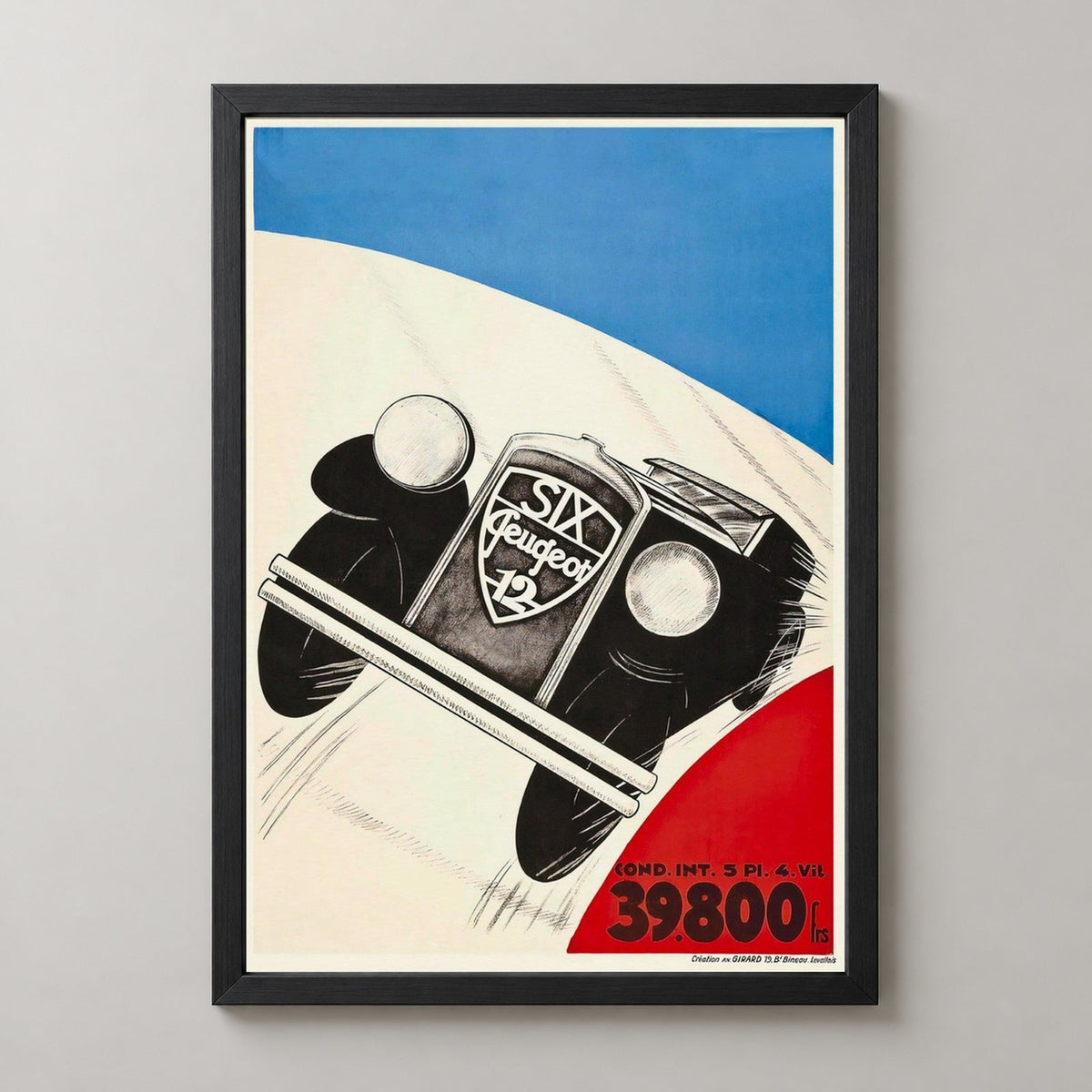 Vintage French Automobile Racing Poster - Tricolour — realistic black frame studio view