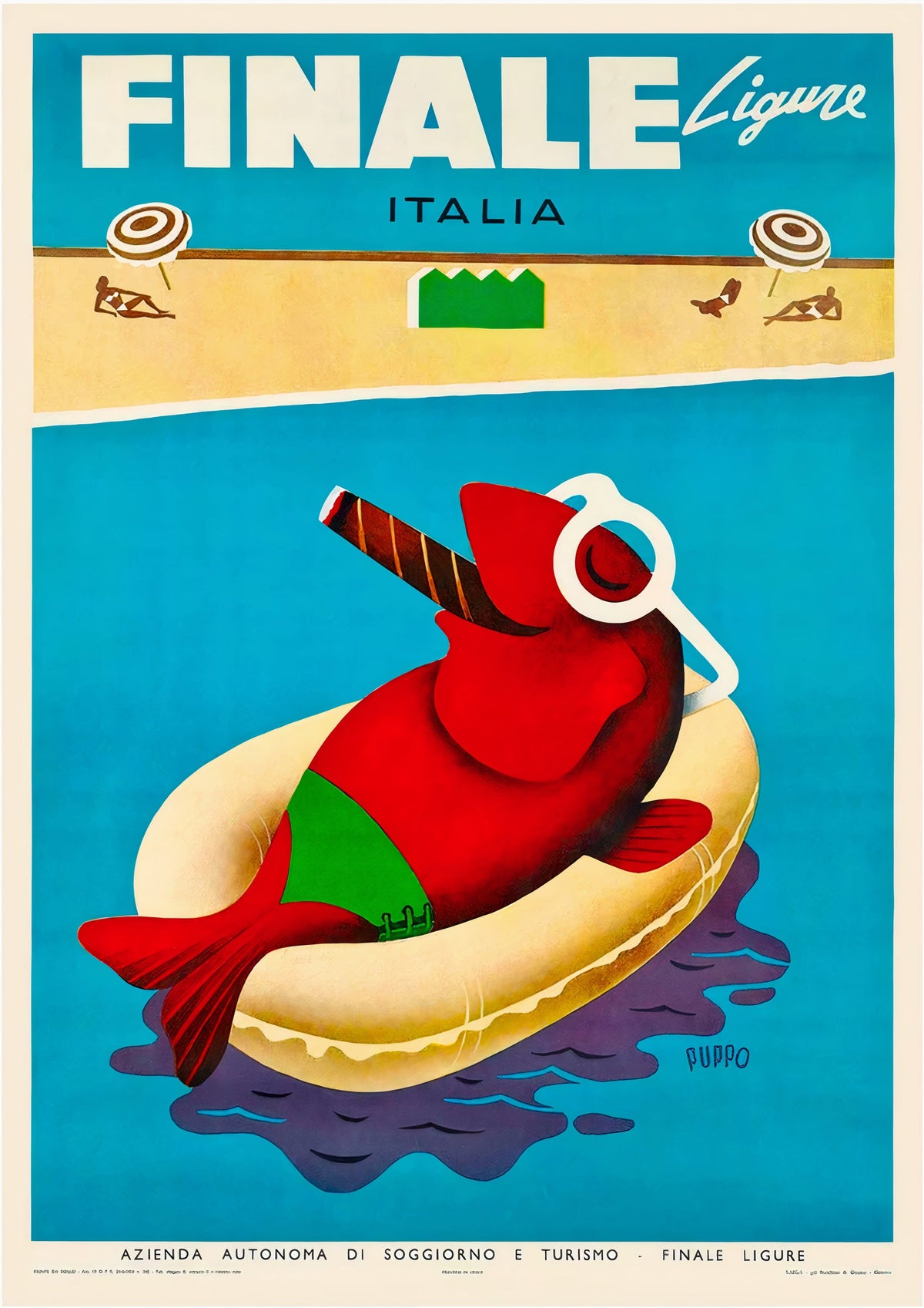 Finale Ligure Italy Vintage Travel Poster - Vibrant Coastal Art — poster only, complete unframed artwork