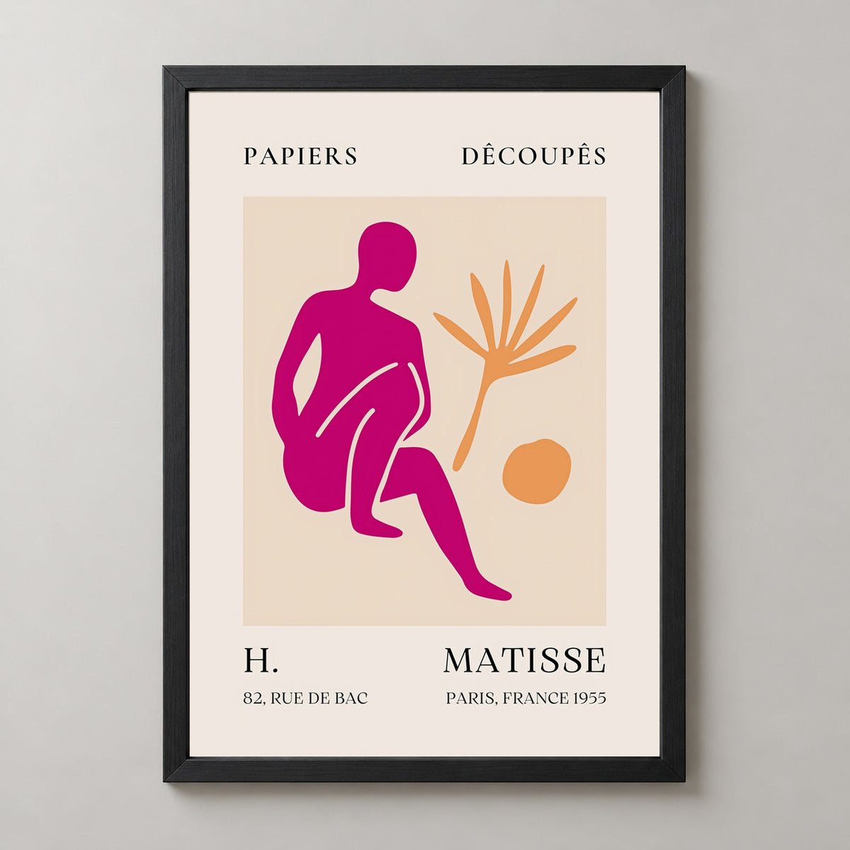 Papiers Découpés H. Matisse Print Pink Silhouette (1955) — realistic black frame studio view